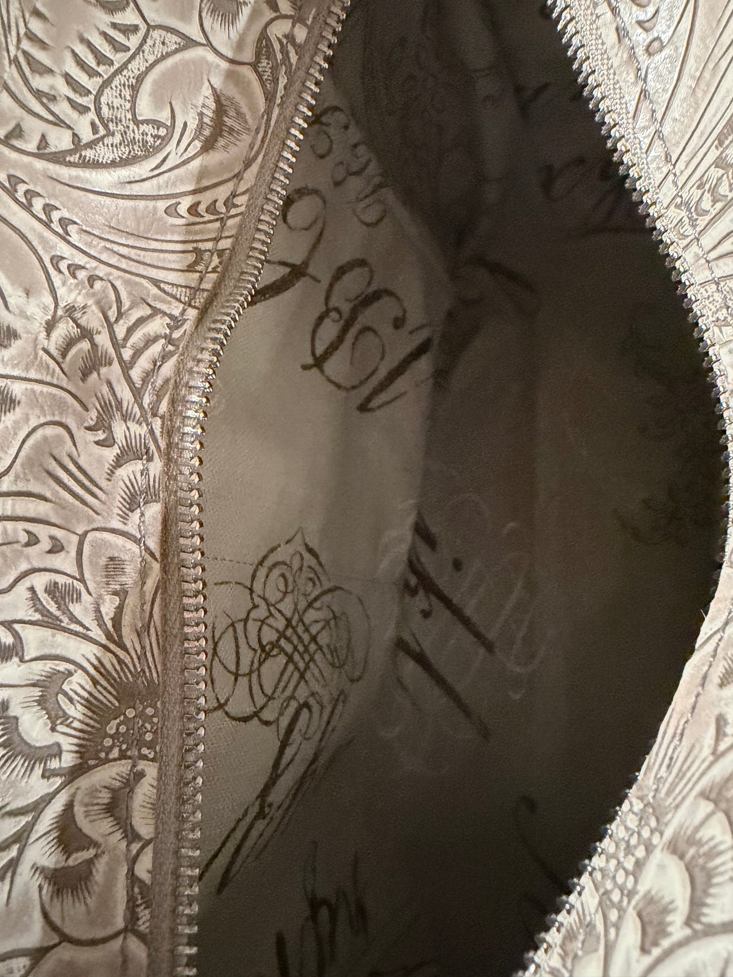 Antique White Embossed Medium Leather Tote