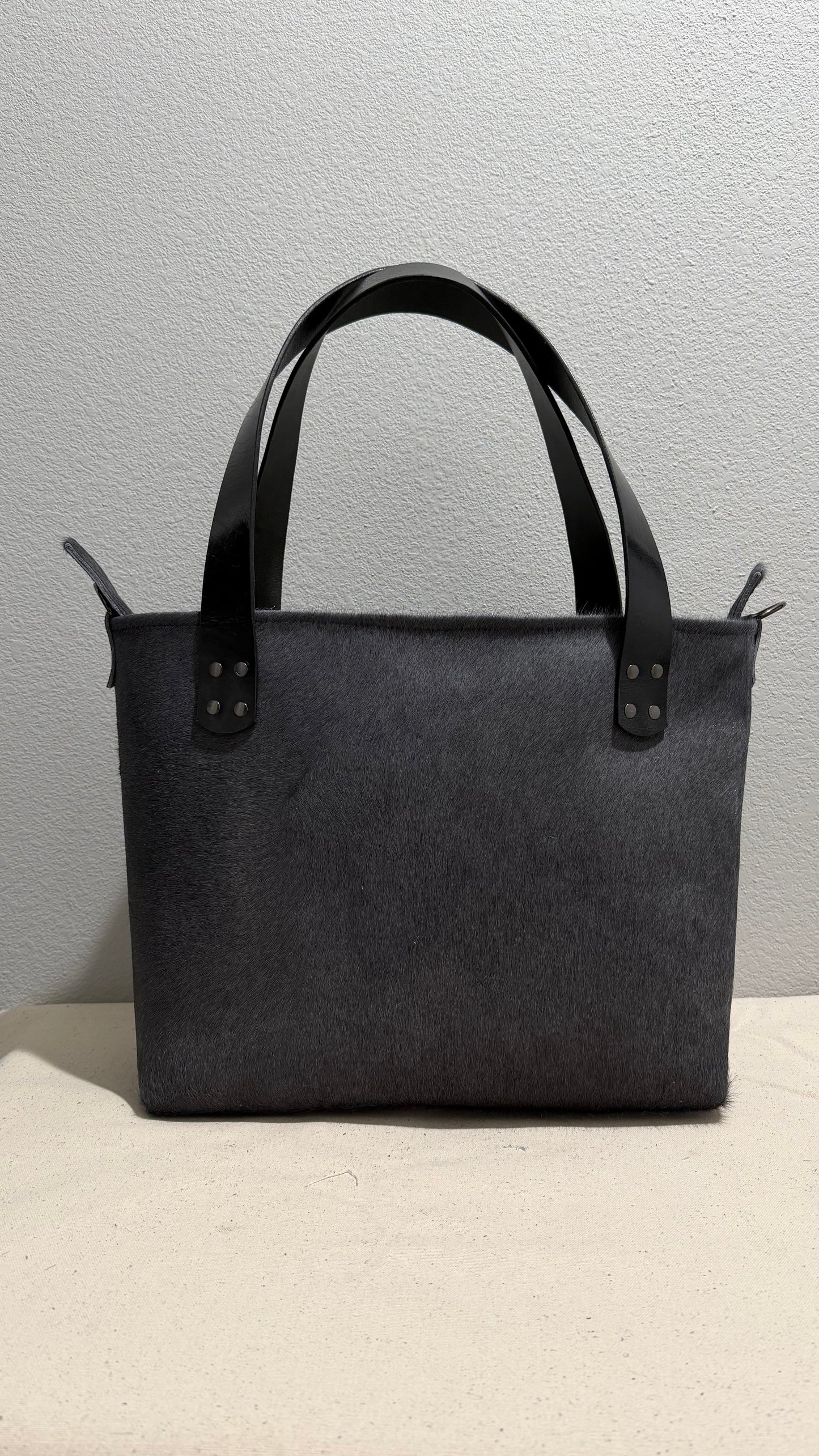 Gray Cowhide Large Leather Tote