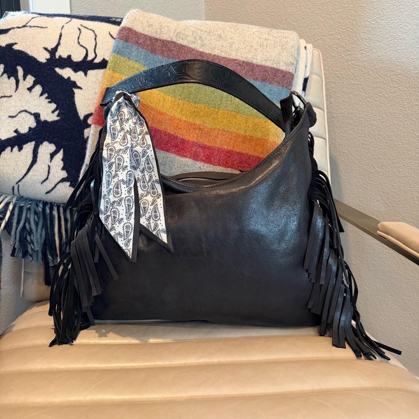 Fringe Leather BOHO Bag Black