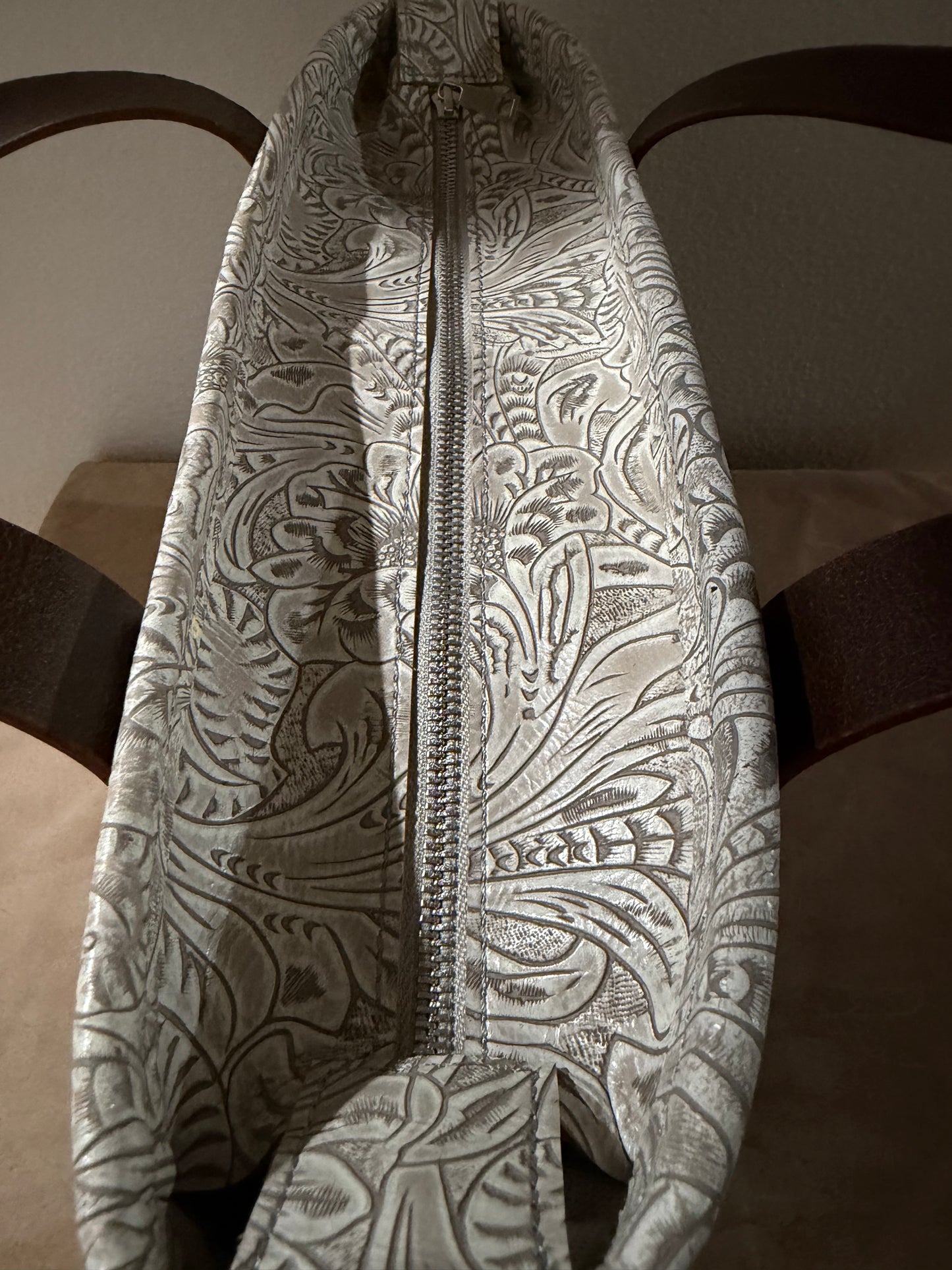 Antique White Embossed Medium Leather Tote