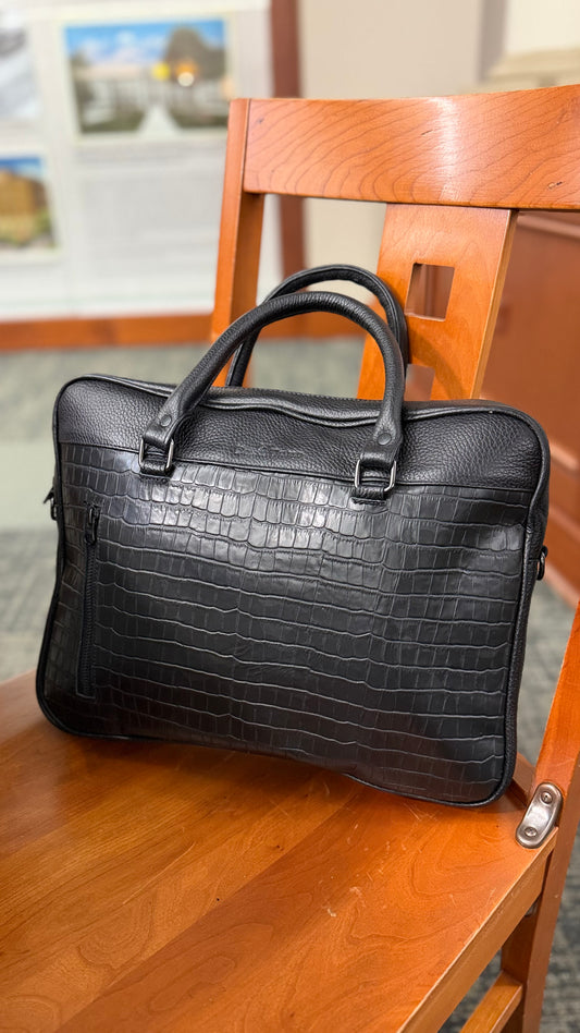 Leather Tech Briefcase - Black