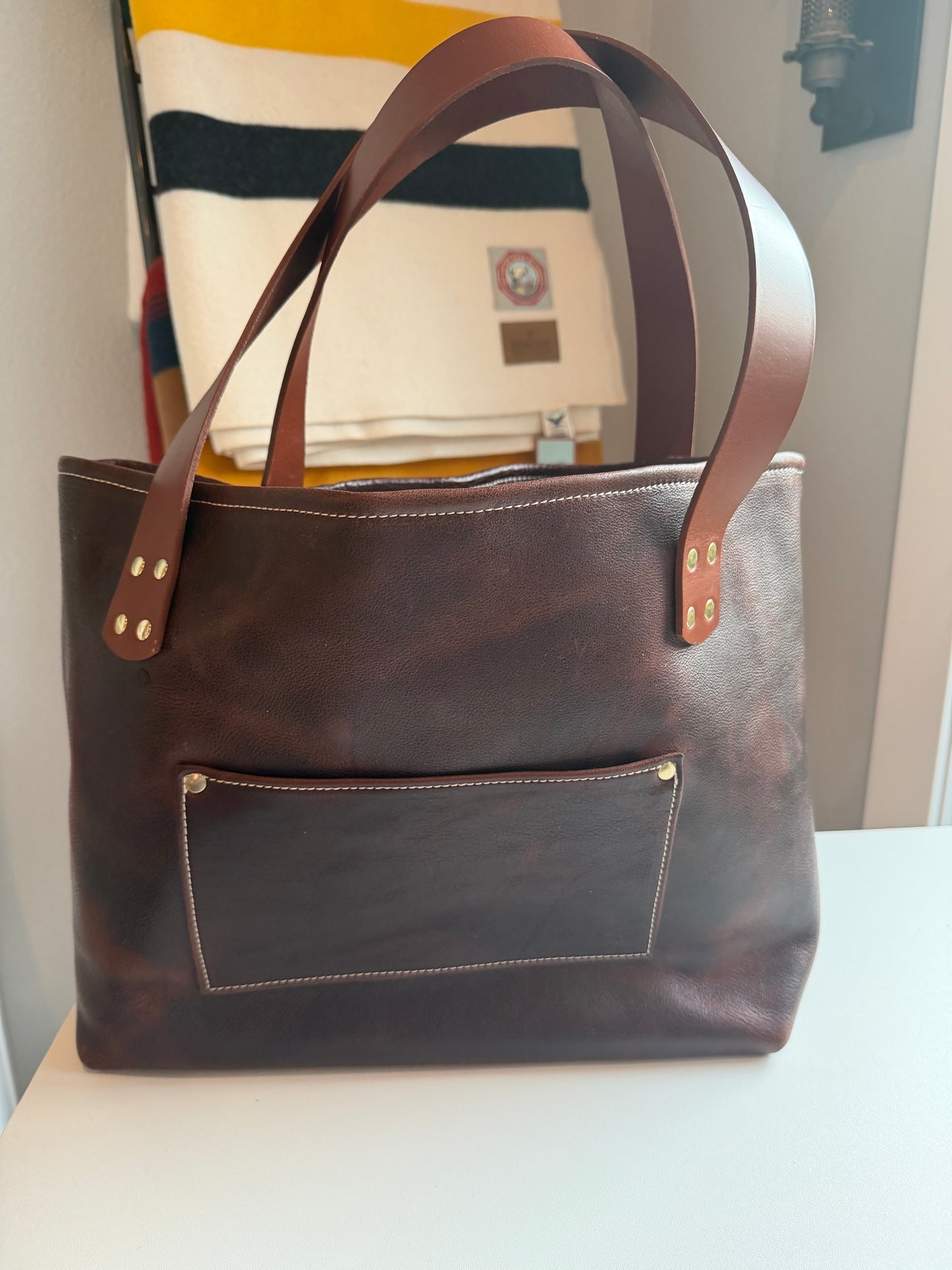 Large Leather Tote Bag -  Brown B