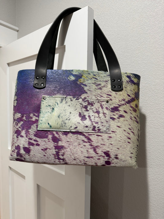 Purple Cowhide Large Leather Tote