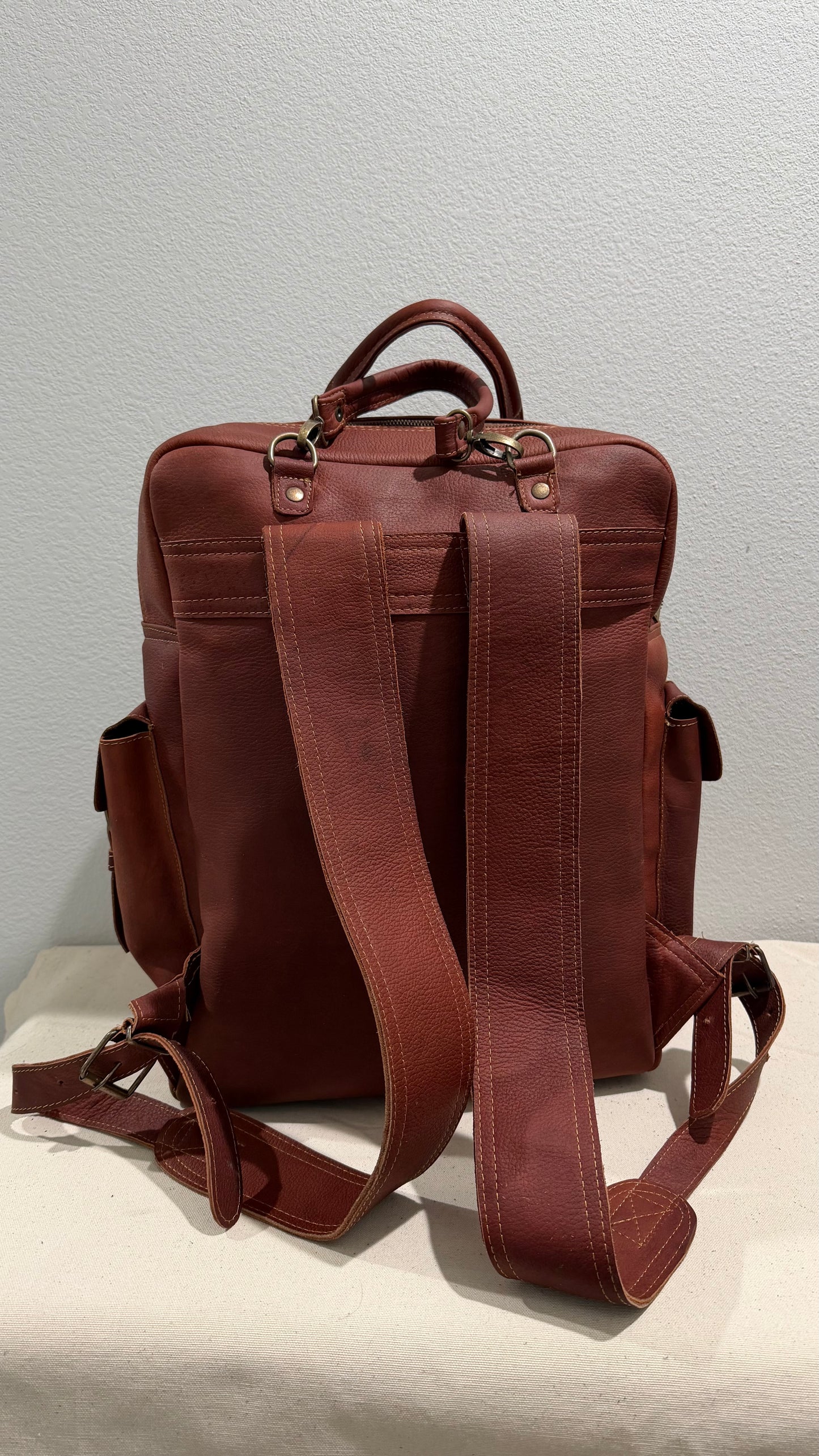 Leather Backpack Red V2