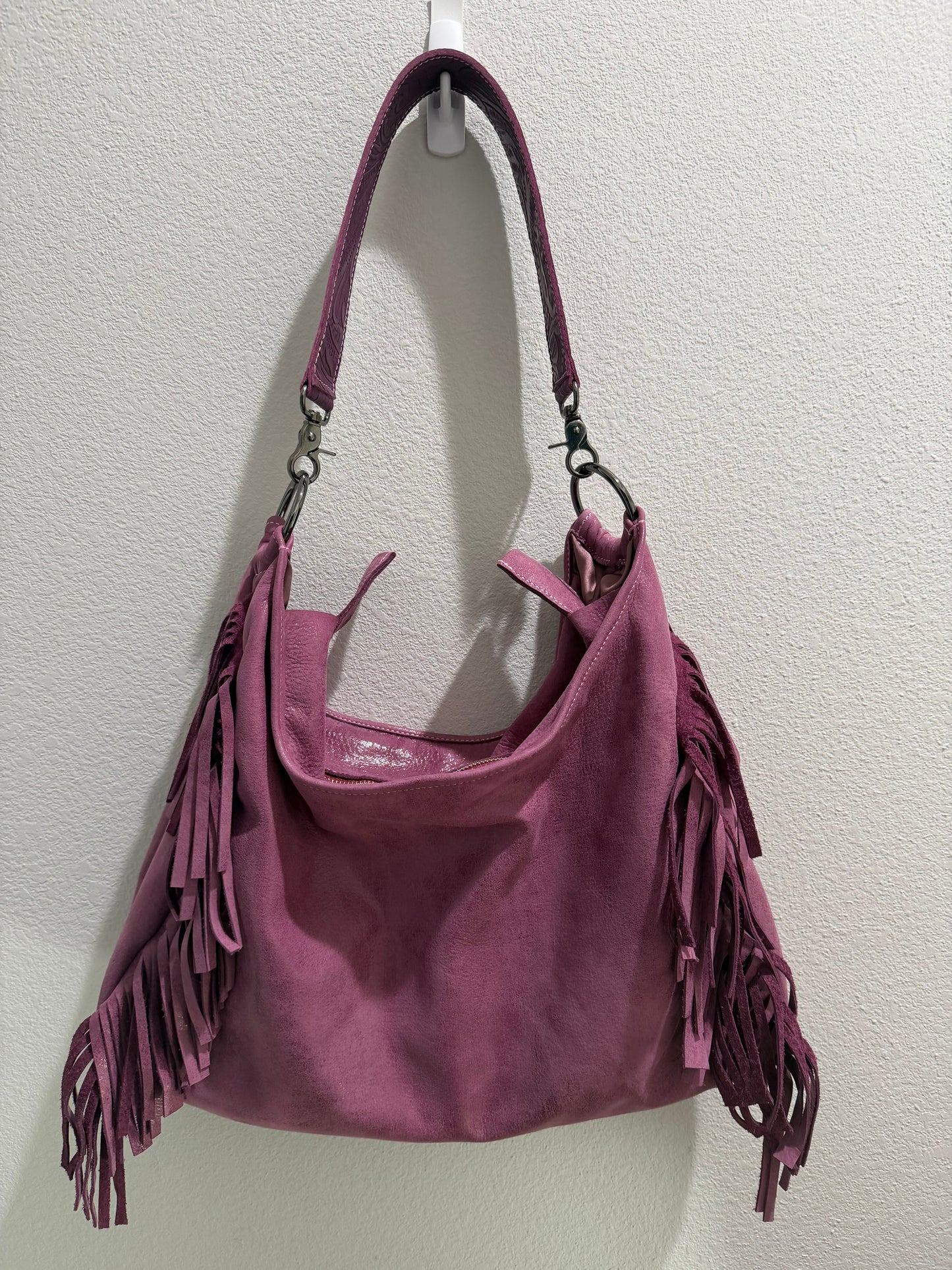 Fringe Leather BOHO Bag Plum