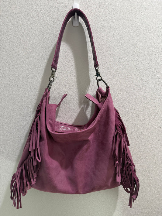Fringe Leather BOHO Bag Plum