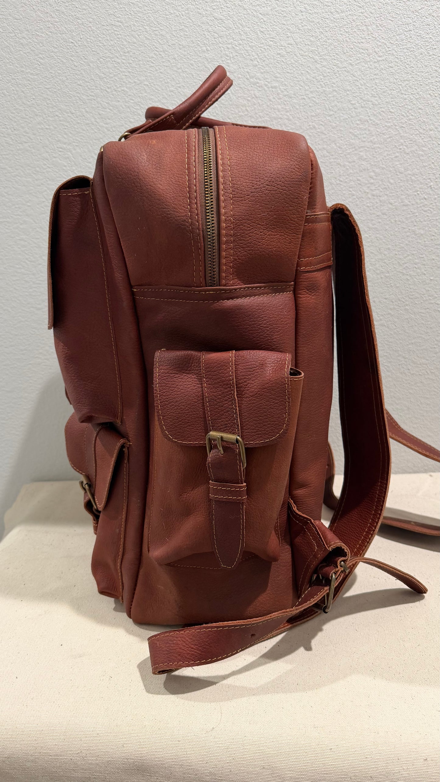 Leather Backpack Red V2