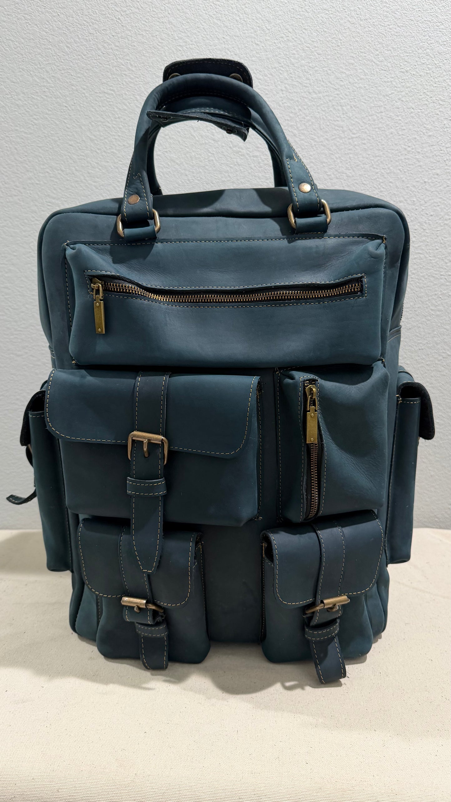 Leather Backpack Blue V3