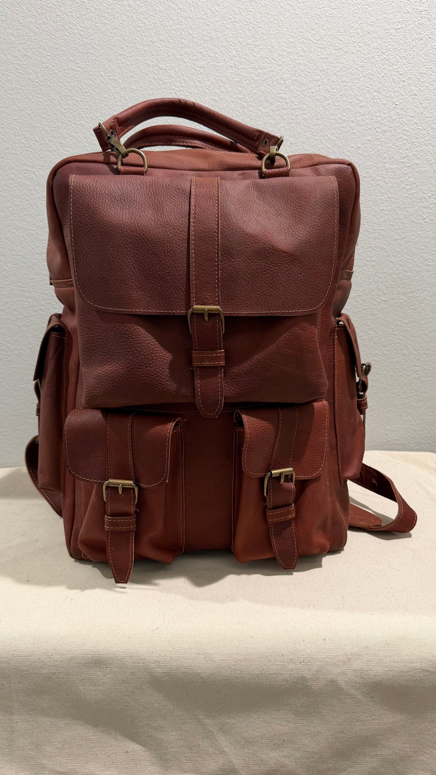 Leather Backpack Red V2