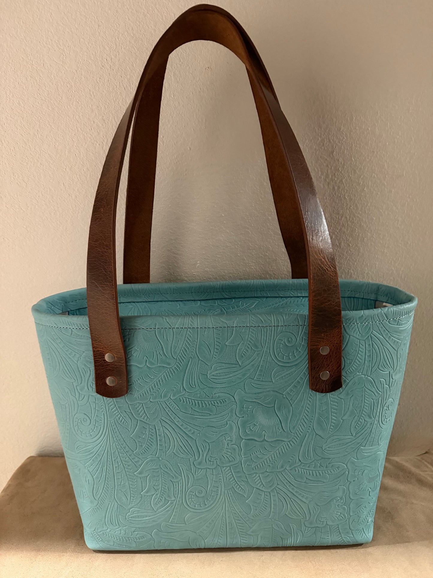 Teal Embossed Medium Leather Tote