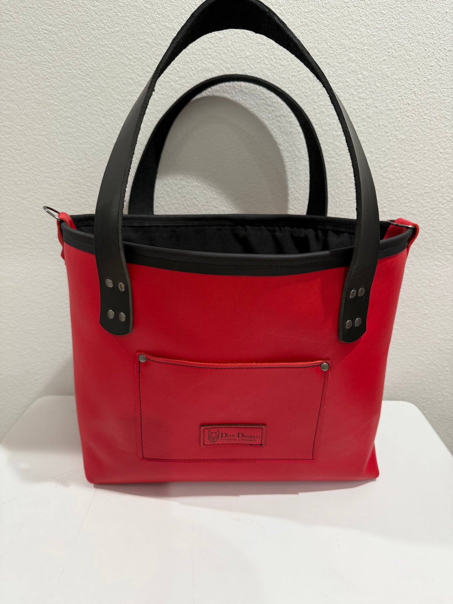 Large Leather Tote Bag - Red