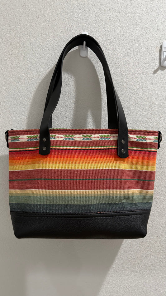 Leather and Southwestern Woven Fabric Tote - Sunset Mesa