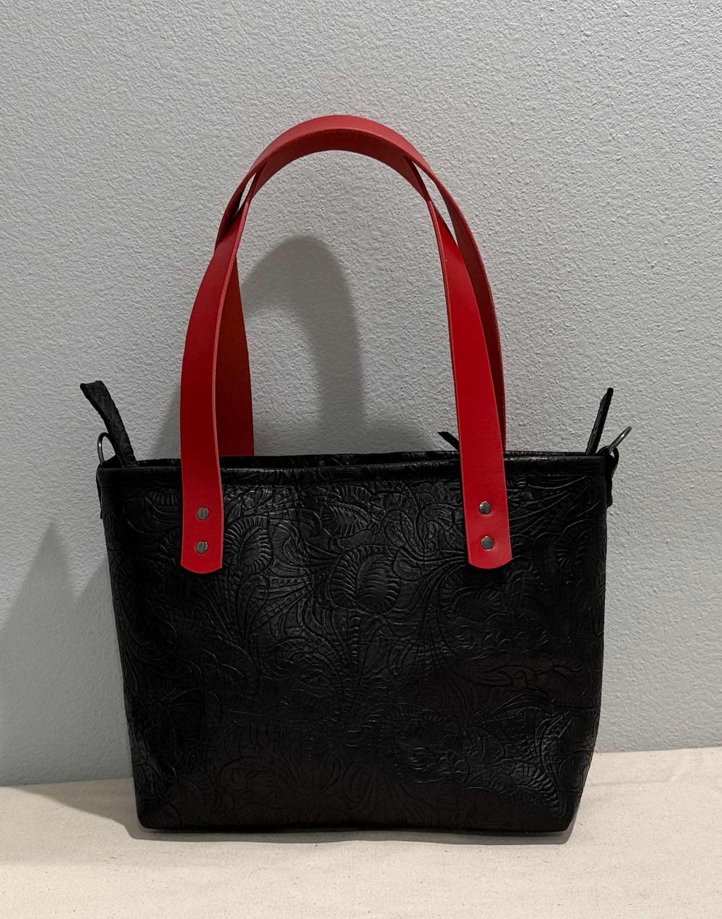 Black Embossed Medium Leather Tote