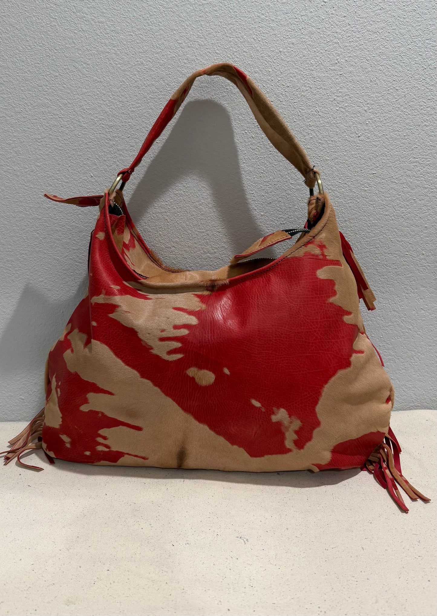 Fringe Leather BOHO Bag Red/Tan