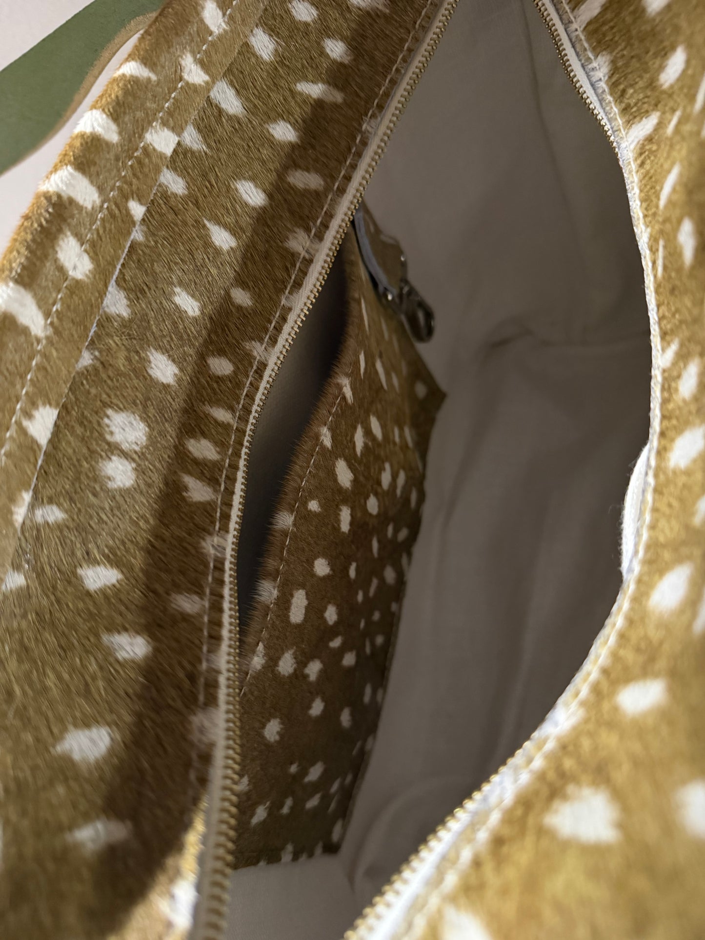 Green and White Medium Leather Tote
