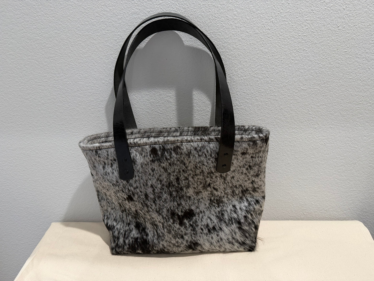 Medium Leather Tote Bag - Black/White Cowhide 2