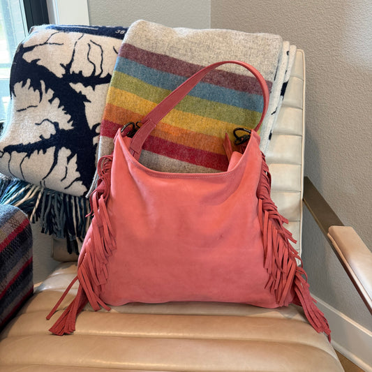 Fringe Leather BOHO Bag Antique Pink