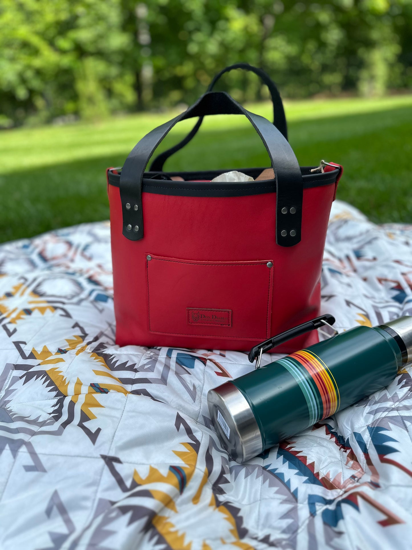 Large Leather Tote Bag - Red