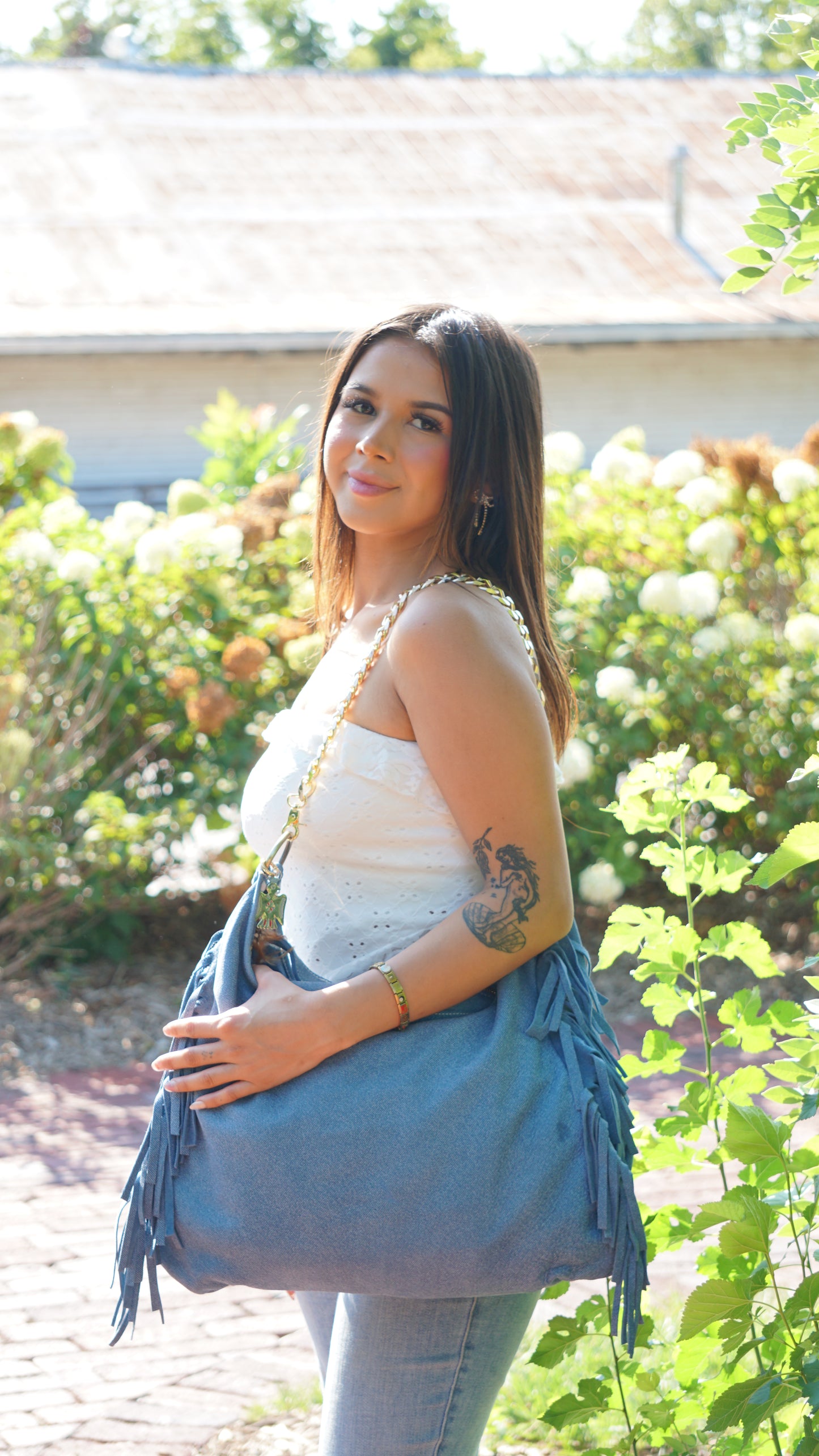 Fringe Leather BOHO Bag Blue Jean