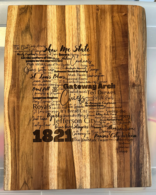 Missouri Words Live Edge Board