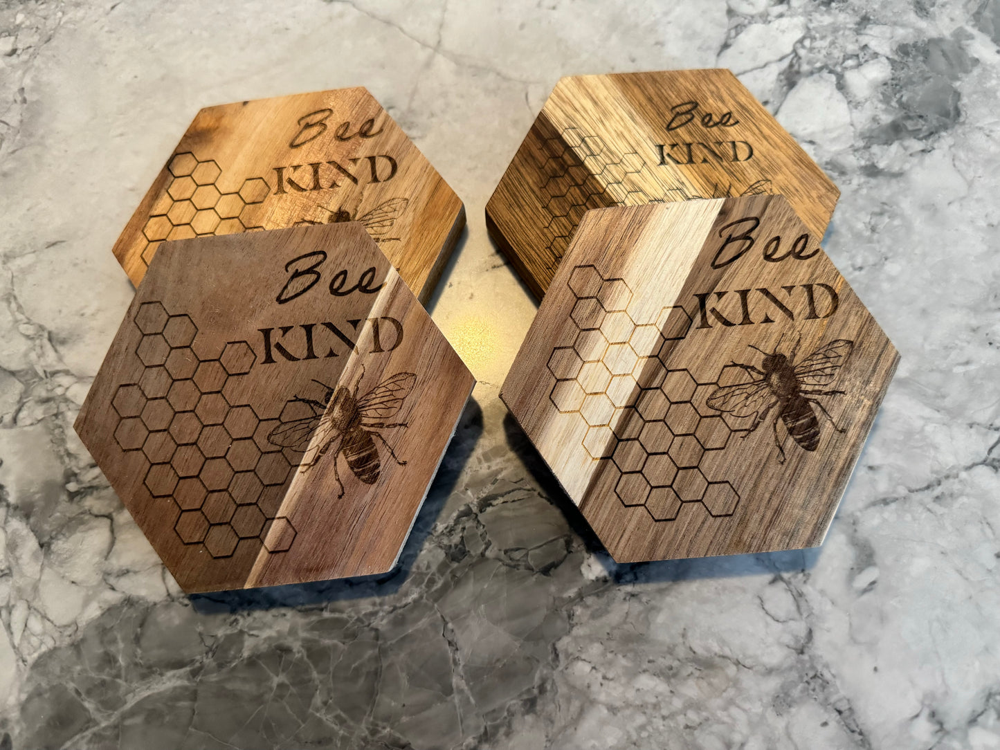 “Bee Kind” Wooden Coaster Set