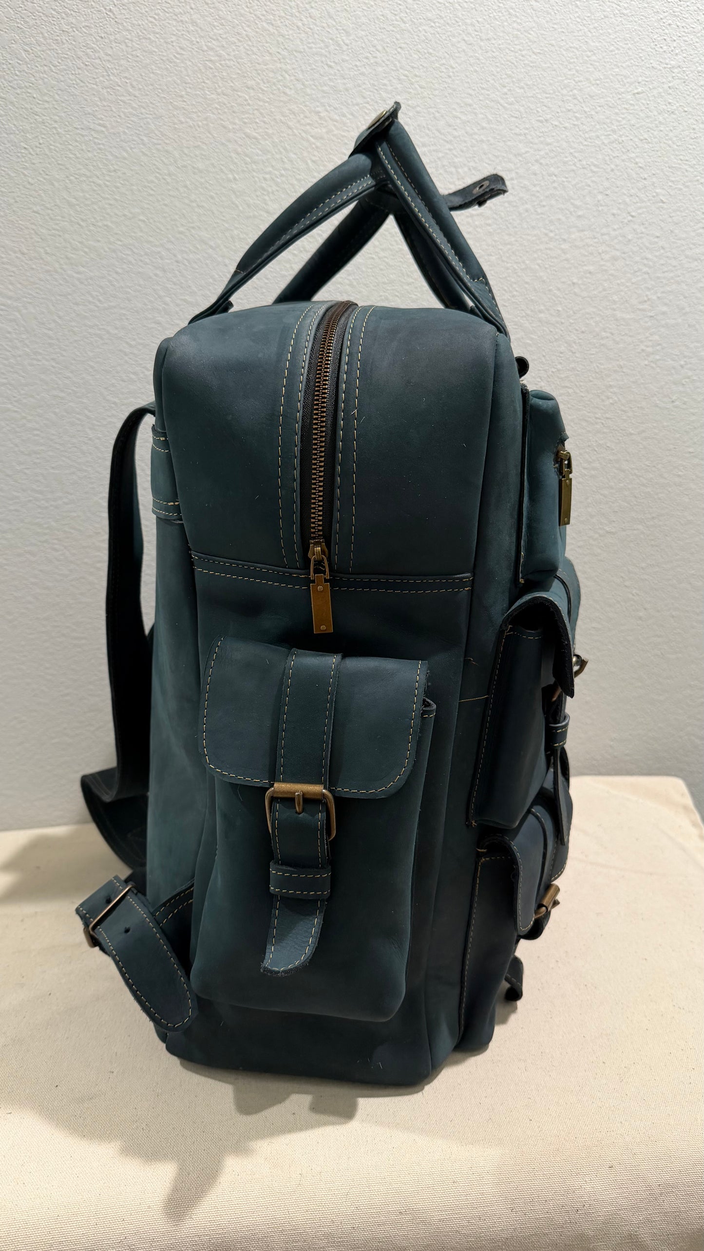 Leather Backpack Blue V3