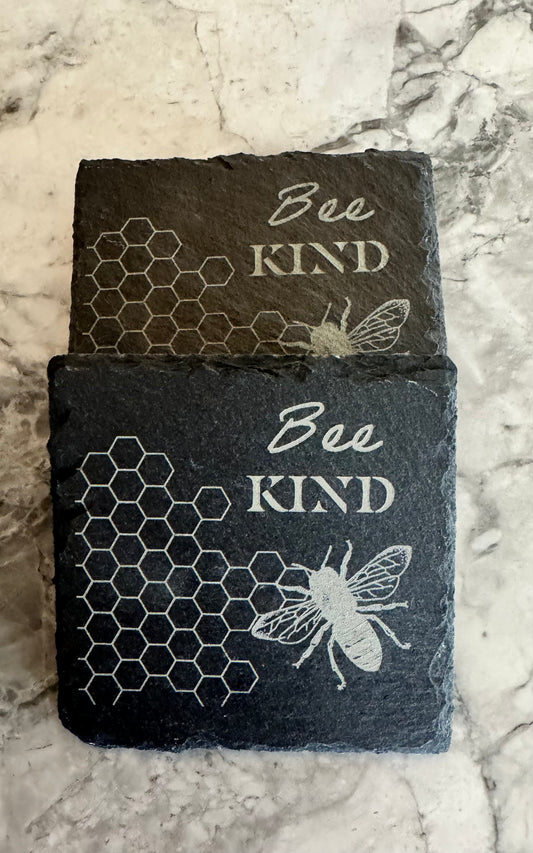 “Bee Kind” Slate Coaster Set