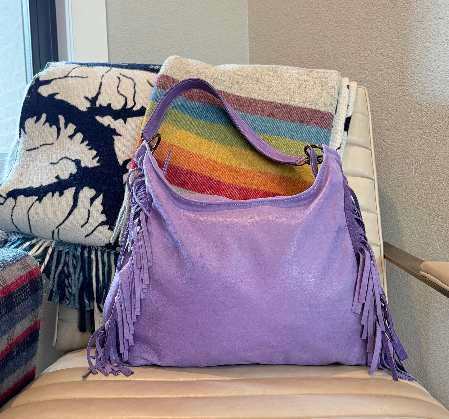 Fringe Leather BOHO Bag Violet