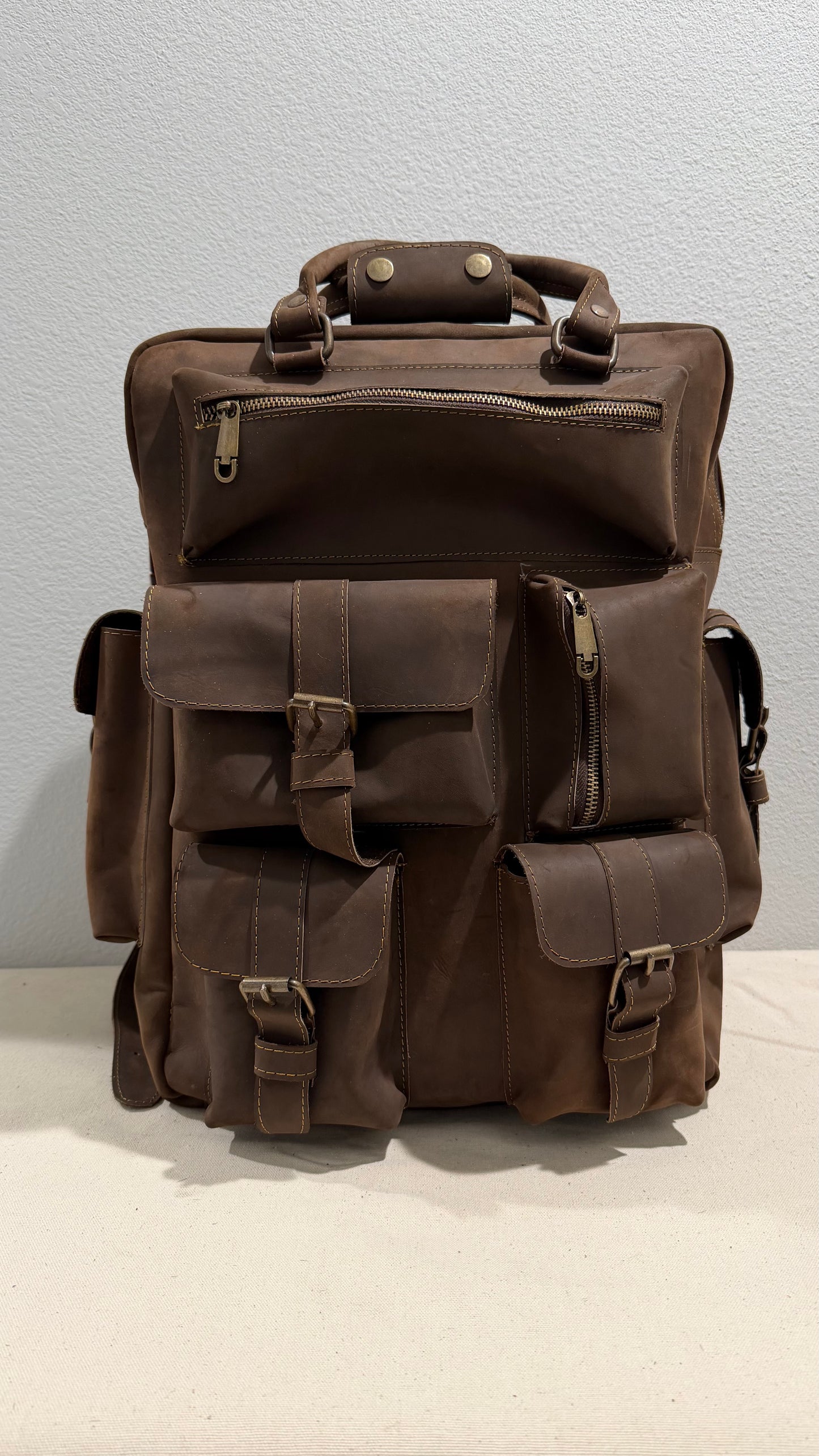 Leather Backpack Brown V1