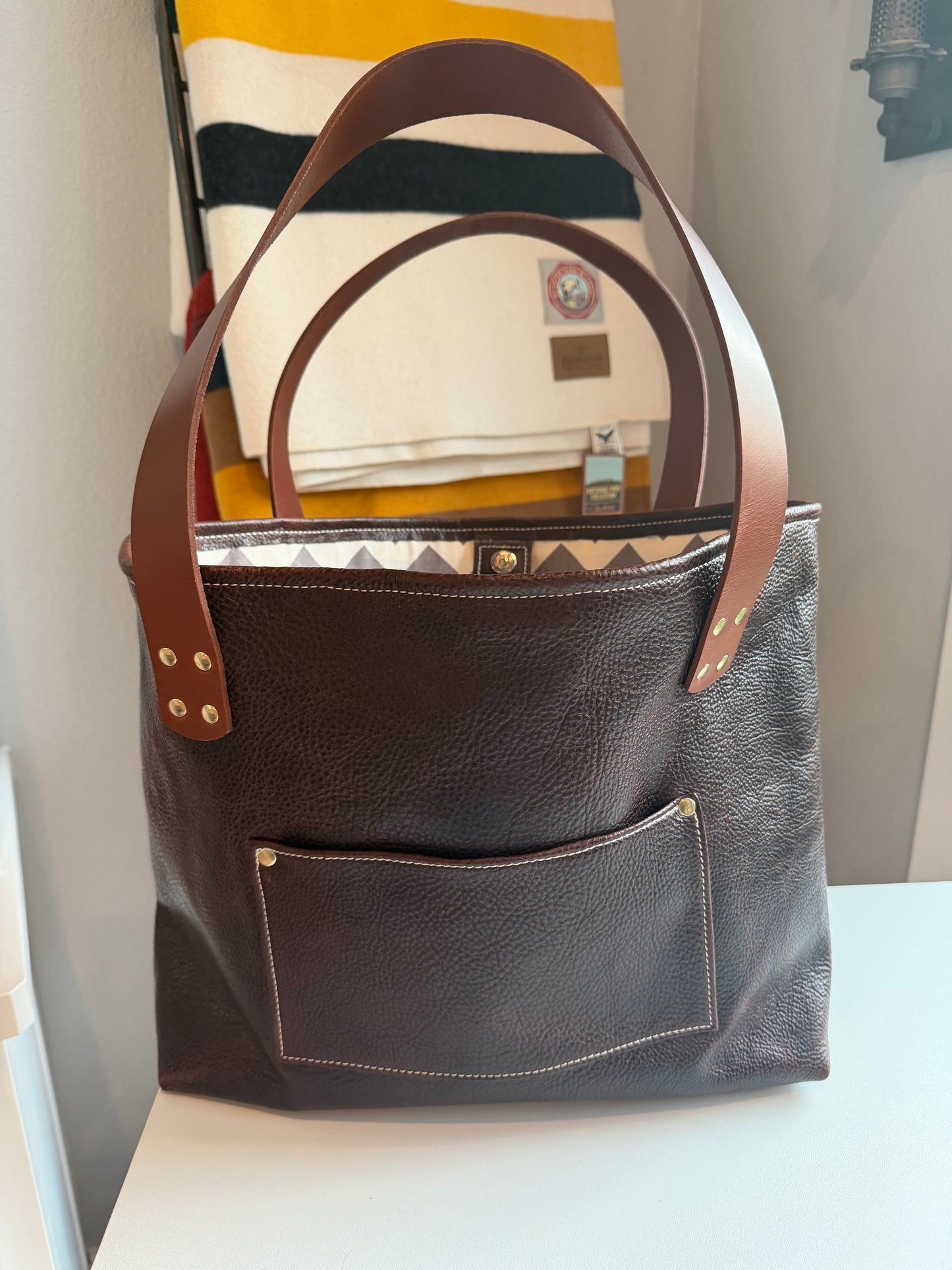 Large Leather Tote Bag -  Brown C