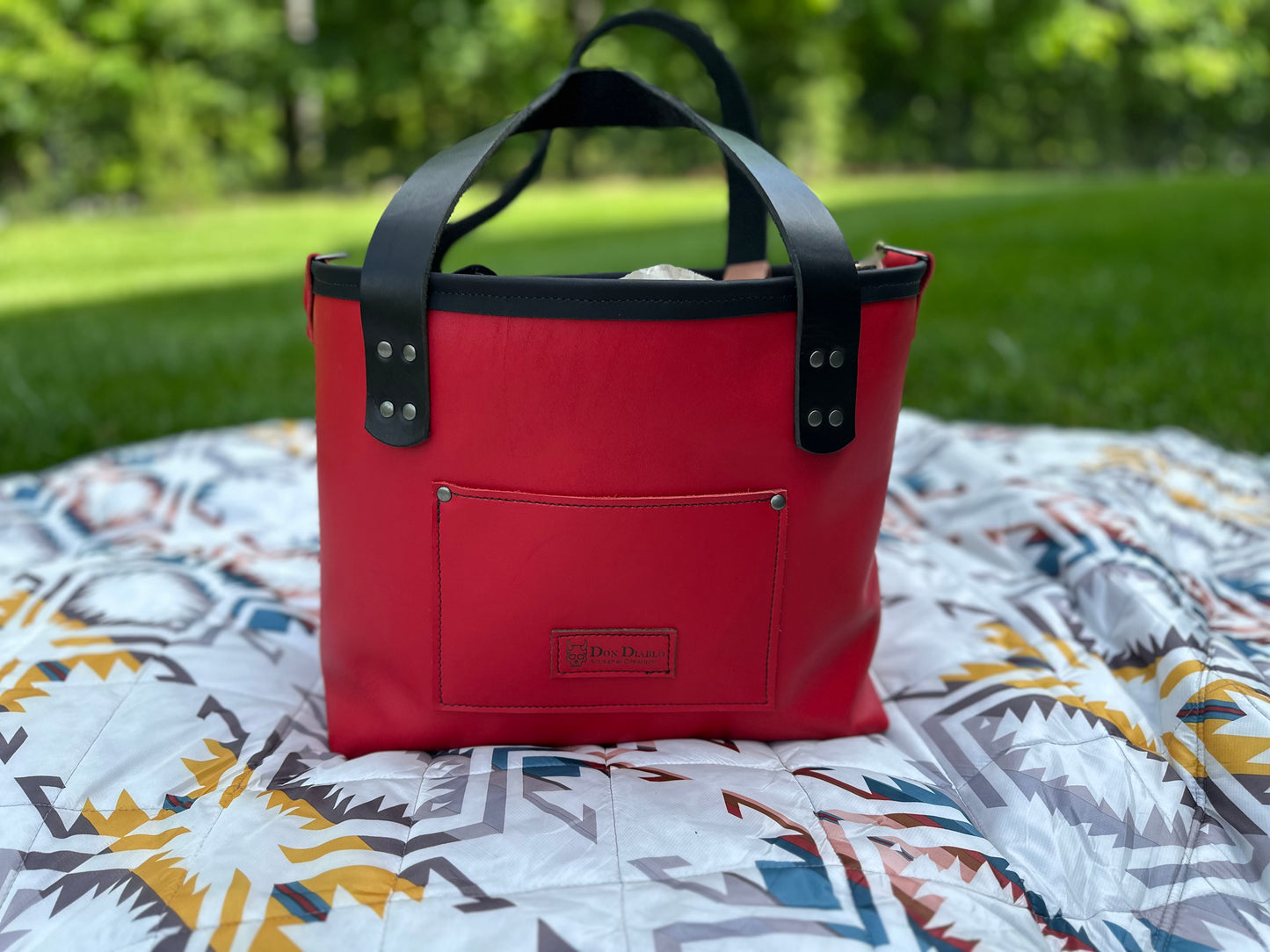Large Leather Tote Bag - Red