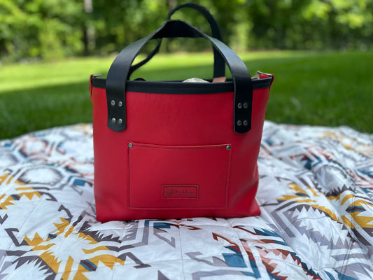Large Leather Tote Bag - Red