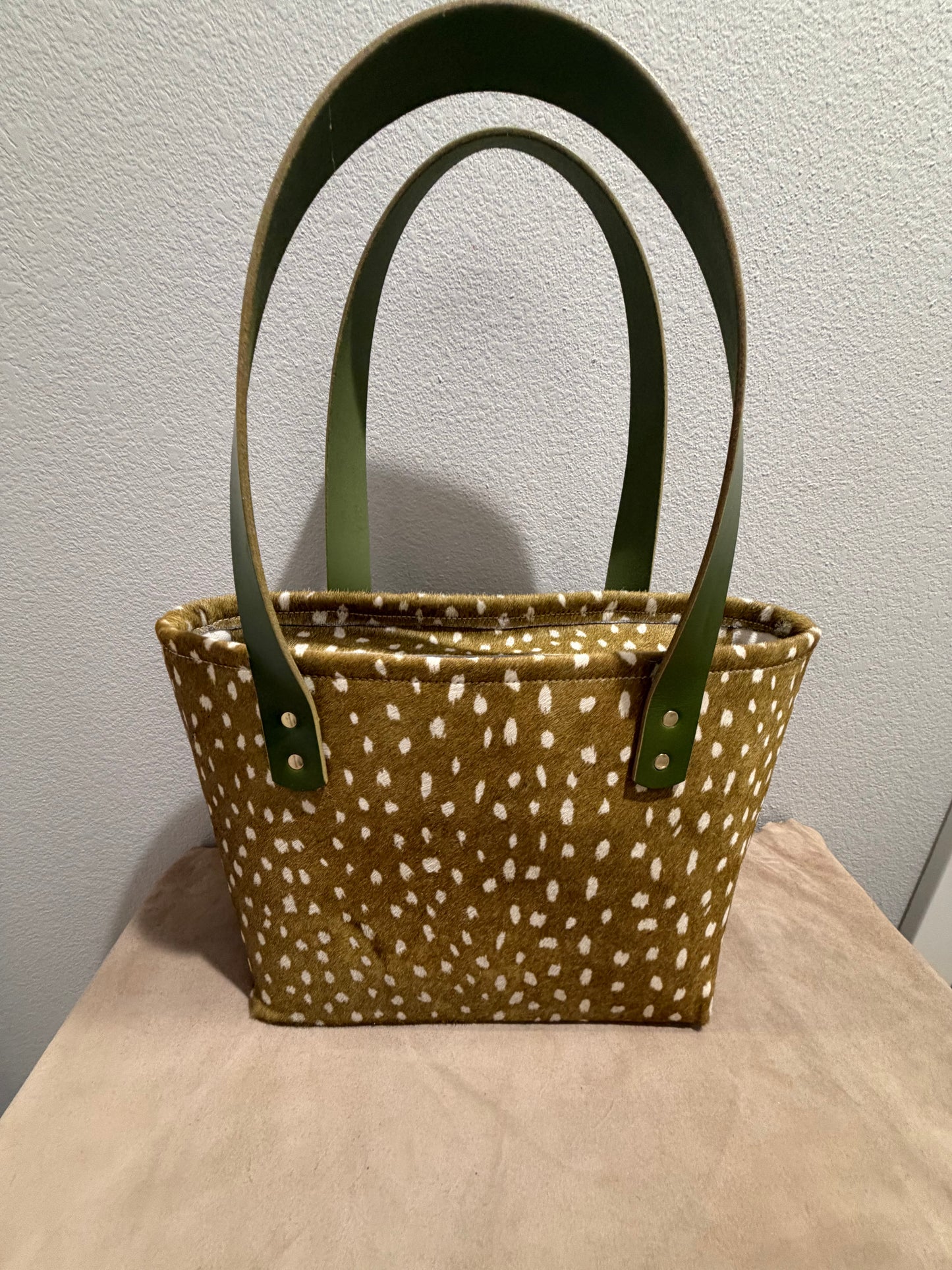 Green and White Medium Leather Tote
