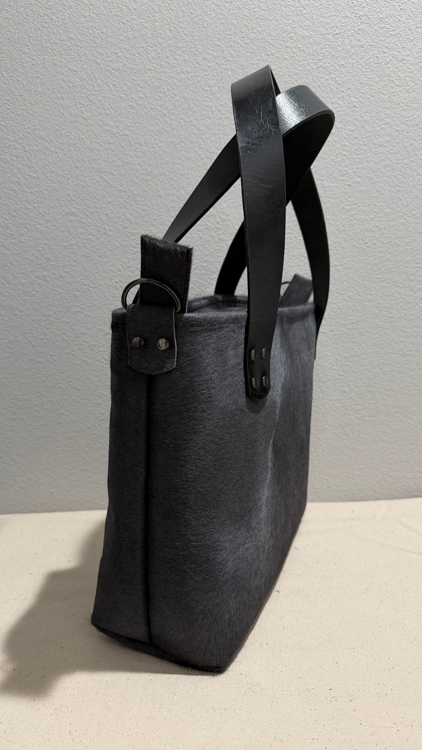 Gray Cowhide Large Leather Tote