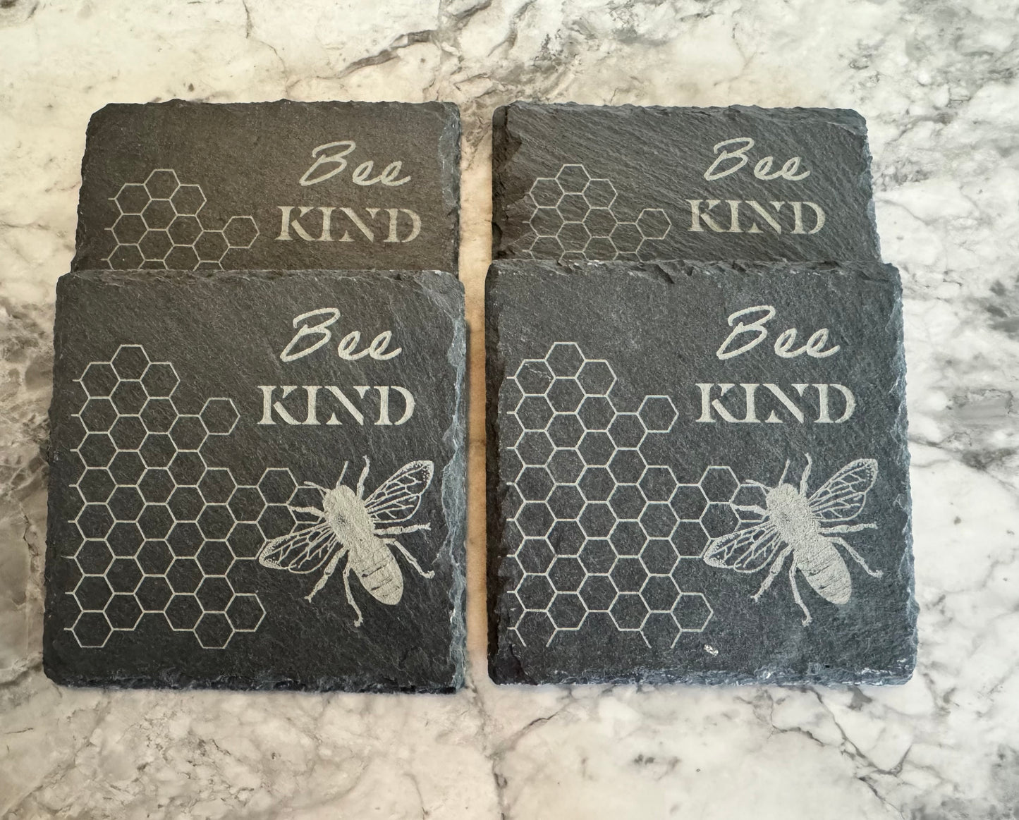 “Bee Kind” Slate Coaster Set