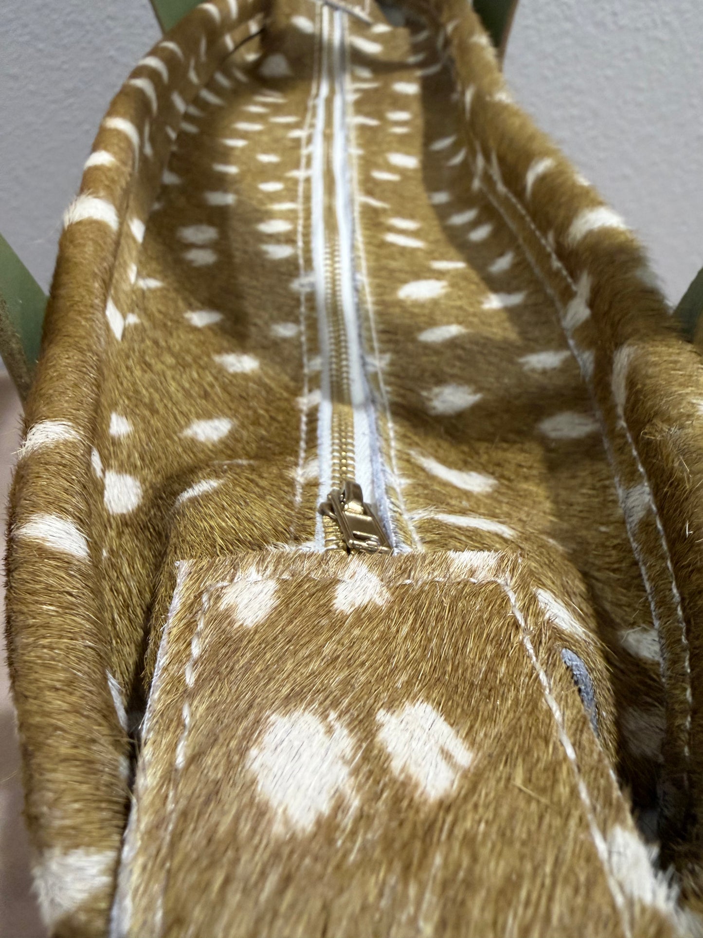 Green and White Medium Leather Tote