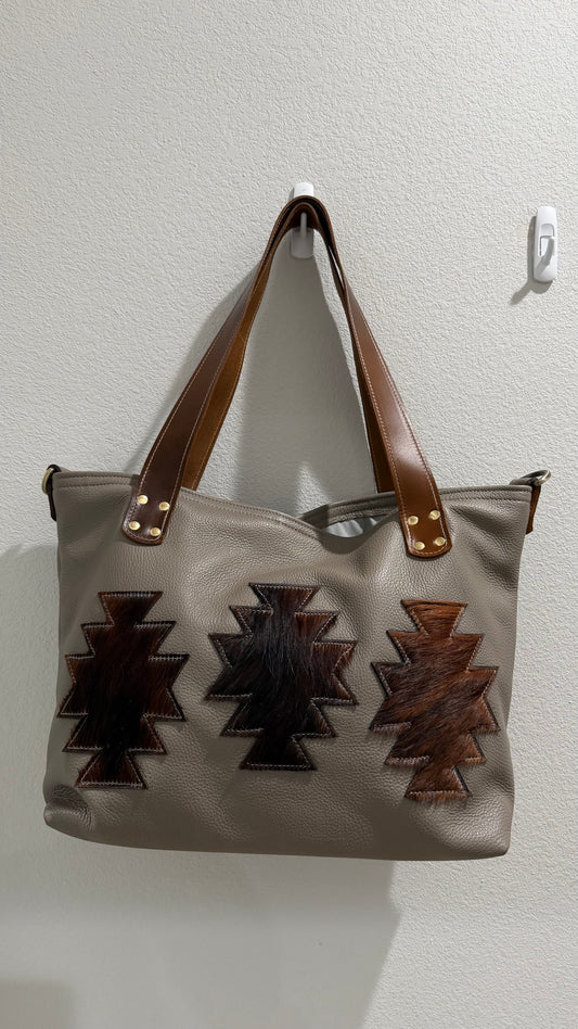 Large Leather Tote Bag -  Taupe Three Sisters