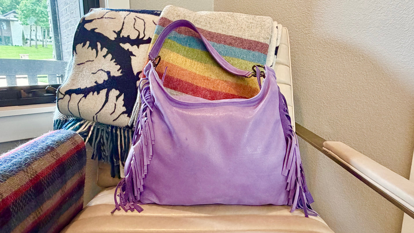 Fringe Leather BOHO Bag Violet