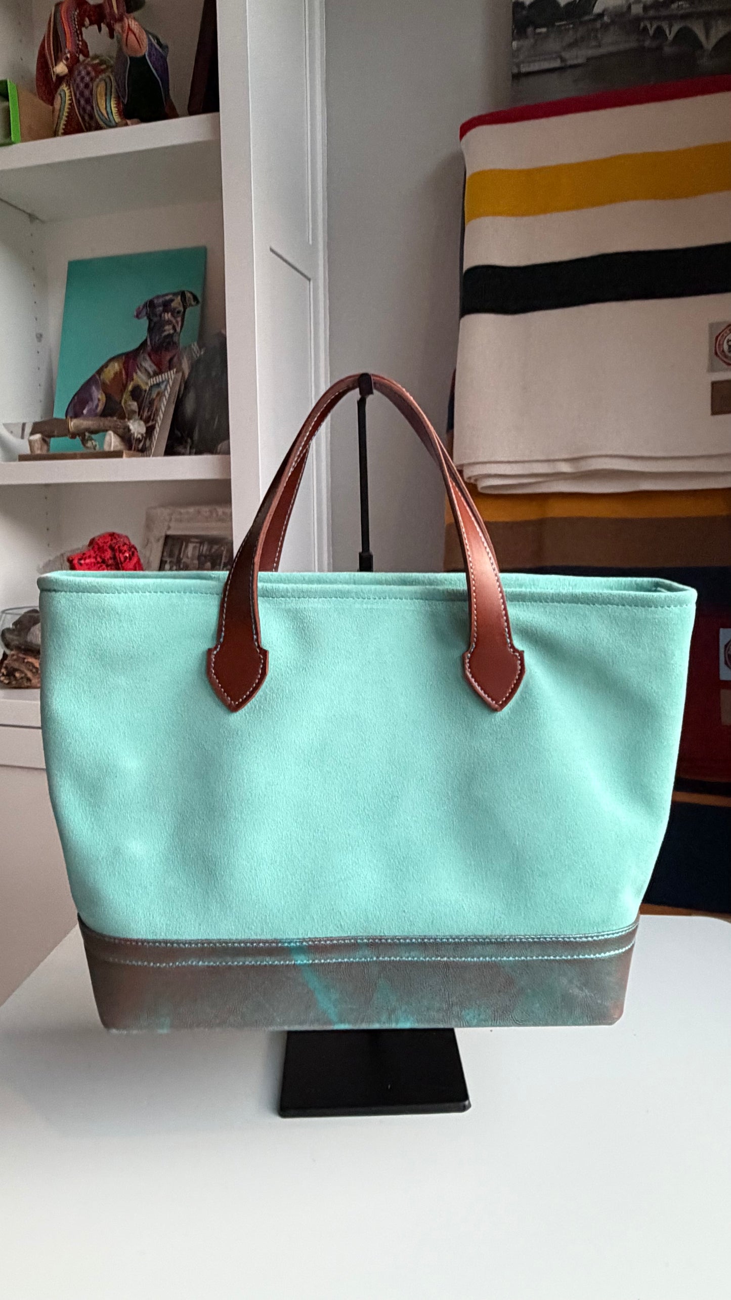 Leather and Suede Sacred Teal Heart Bag