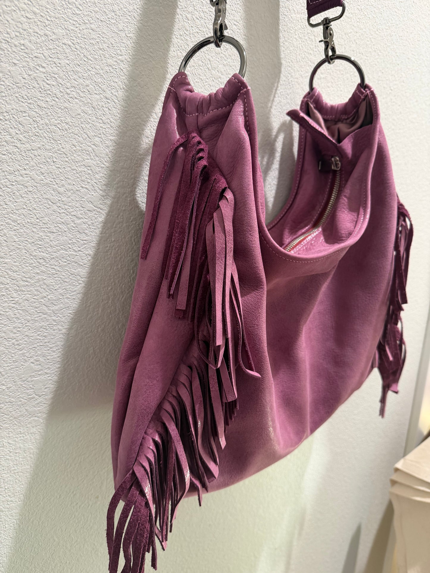 Fringe Leather BOHO Bag Plum