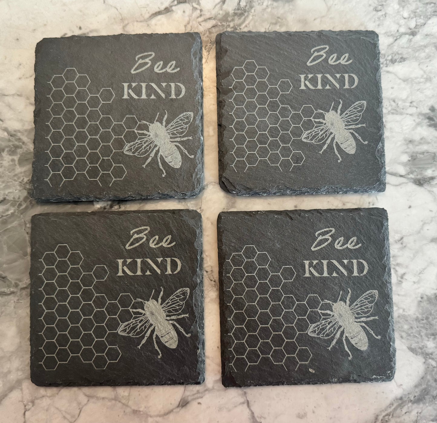 “Bee Kind” Slate Coaster Set