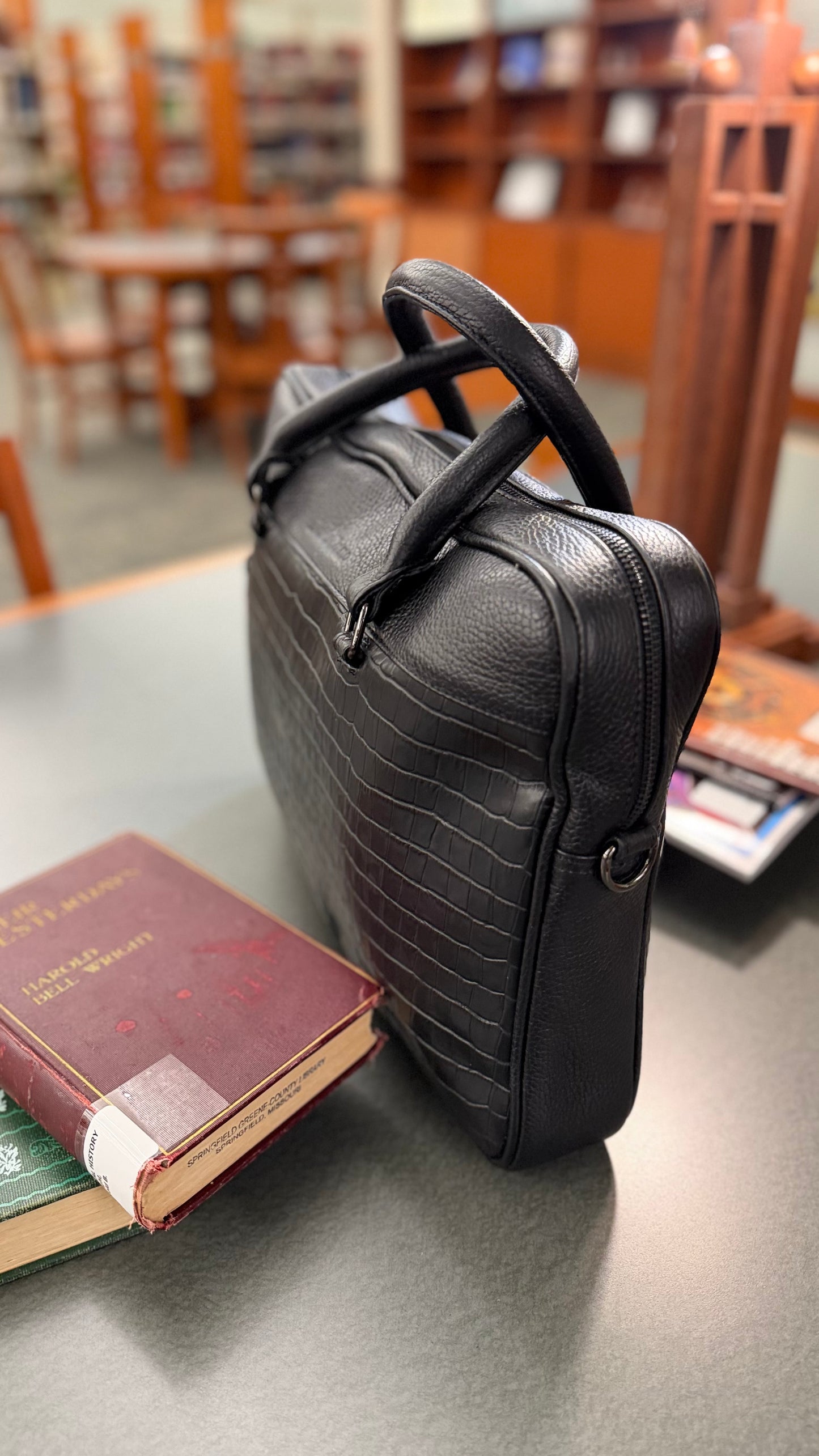 Leather Tech Briefcase - Black