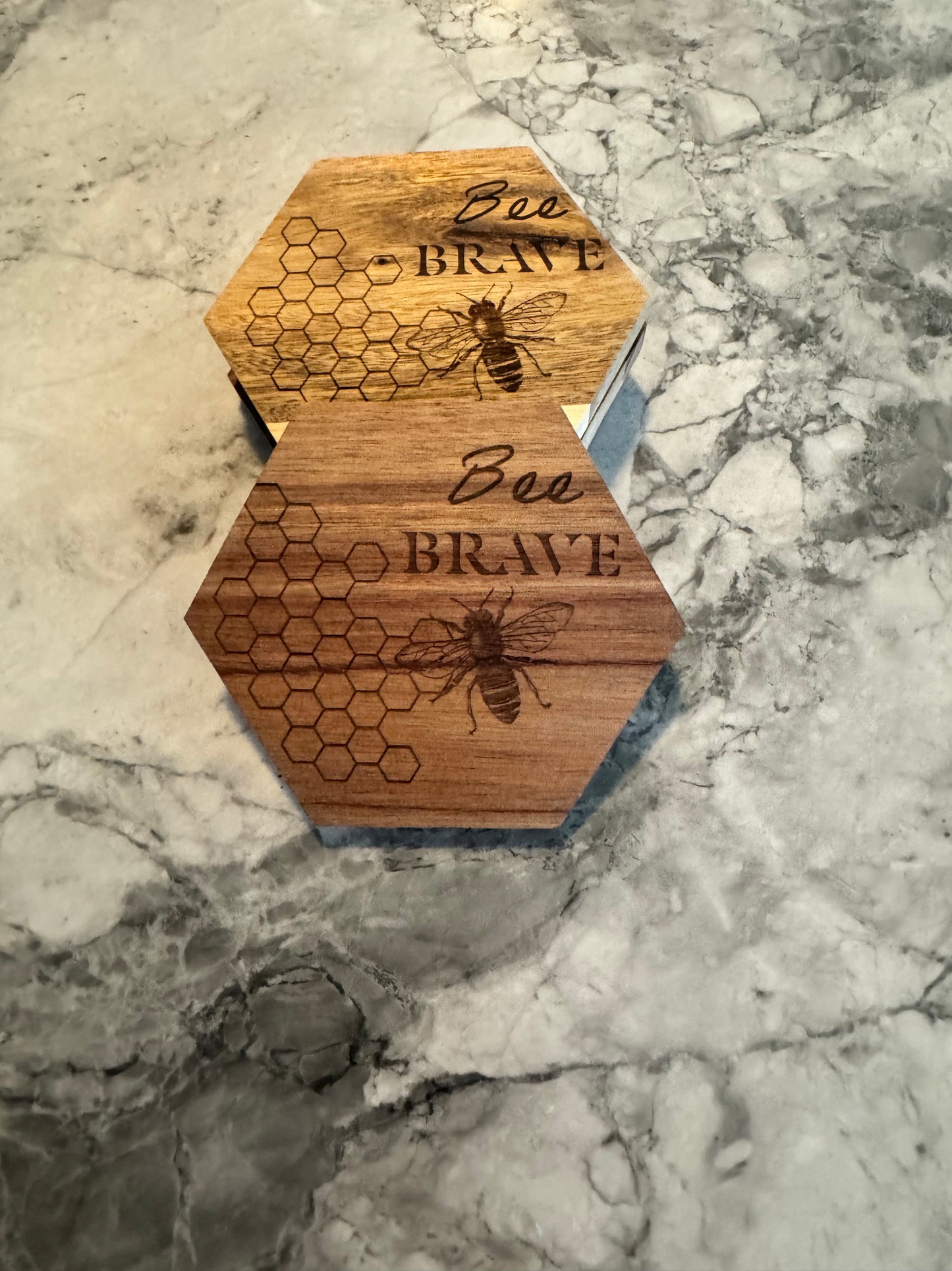 “Bee Brave” Wooden Coaster Set