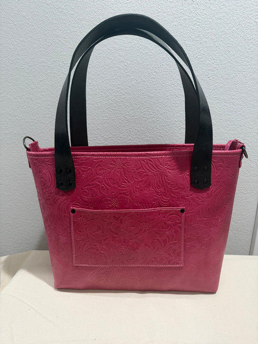 Blush Pink Floral Embossed Large Leather Tote Bag