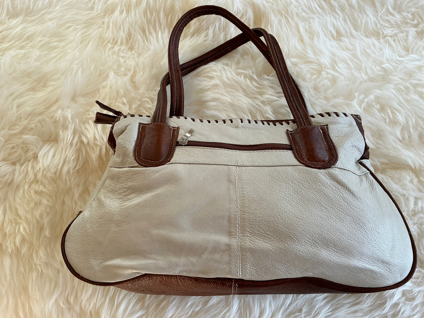 WHITE BROWN LEATHER PURSE