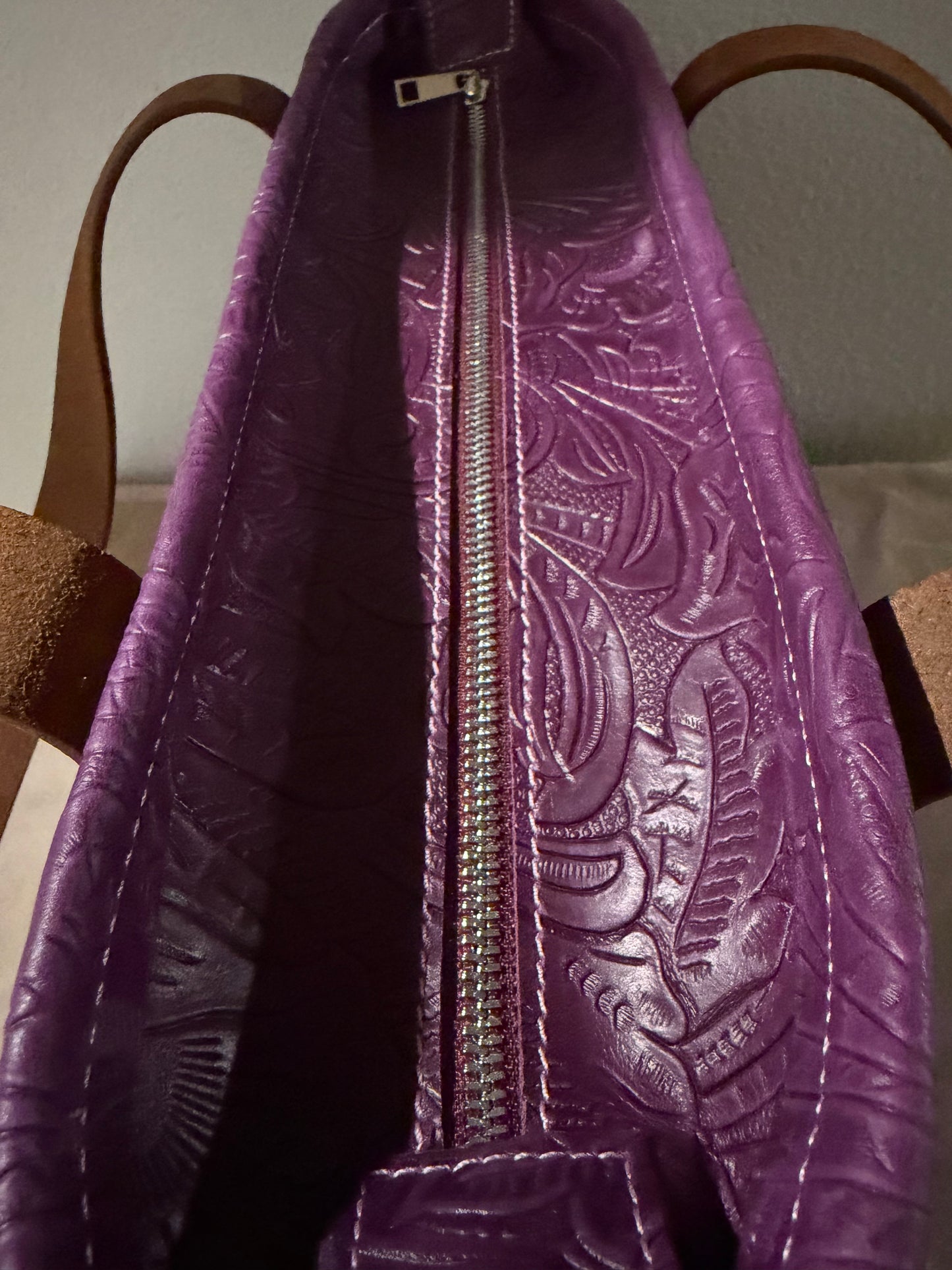 Purple Embossed Medium Leather Tote