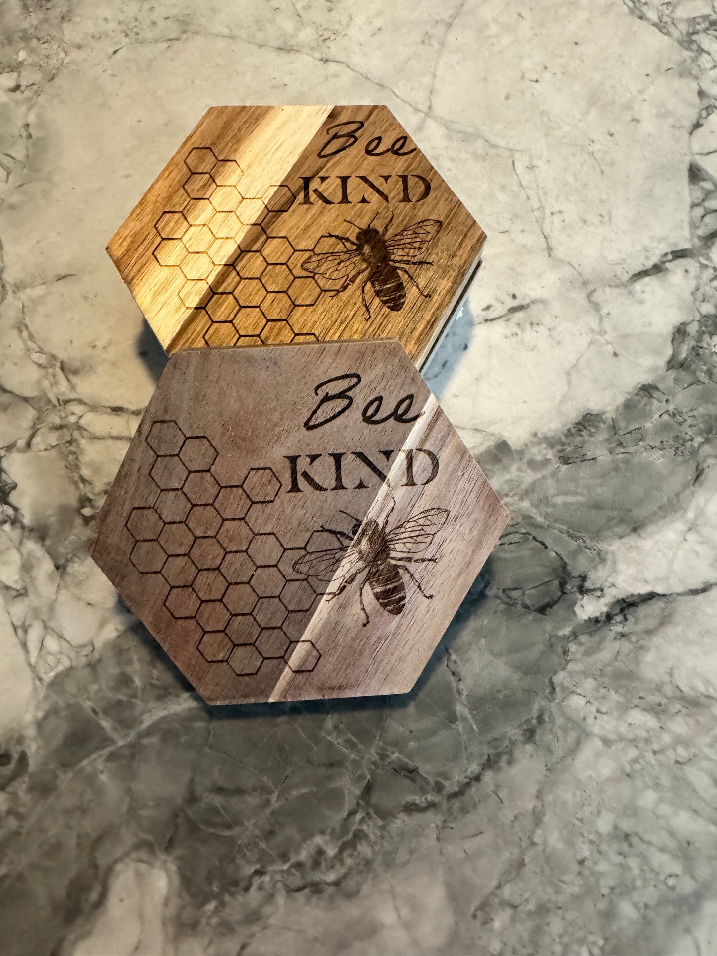 “Bee Kind” Wooden Coaster Set