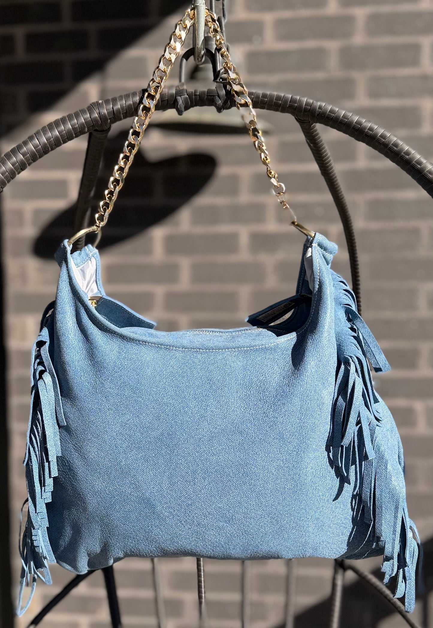 Fringe BOHO Bag Blue Jean Leather