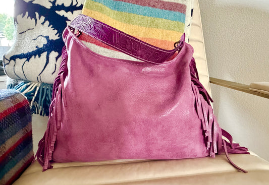 Fringe Leather BOHO Bag Plum