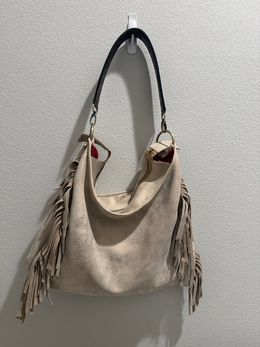 Fringe Leather BOHO Stone Antique White